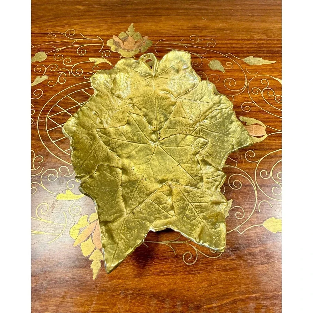Vintage Brass Ivy Leaf Dish • Cambron Solid Brass Trinket Tray Catchall